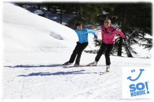 Cross-Country ski initiation or improvement, alternating step, skate skiing, ice-skating step